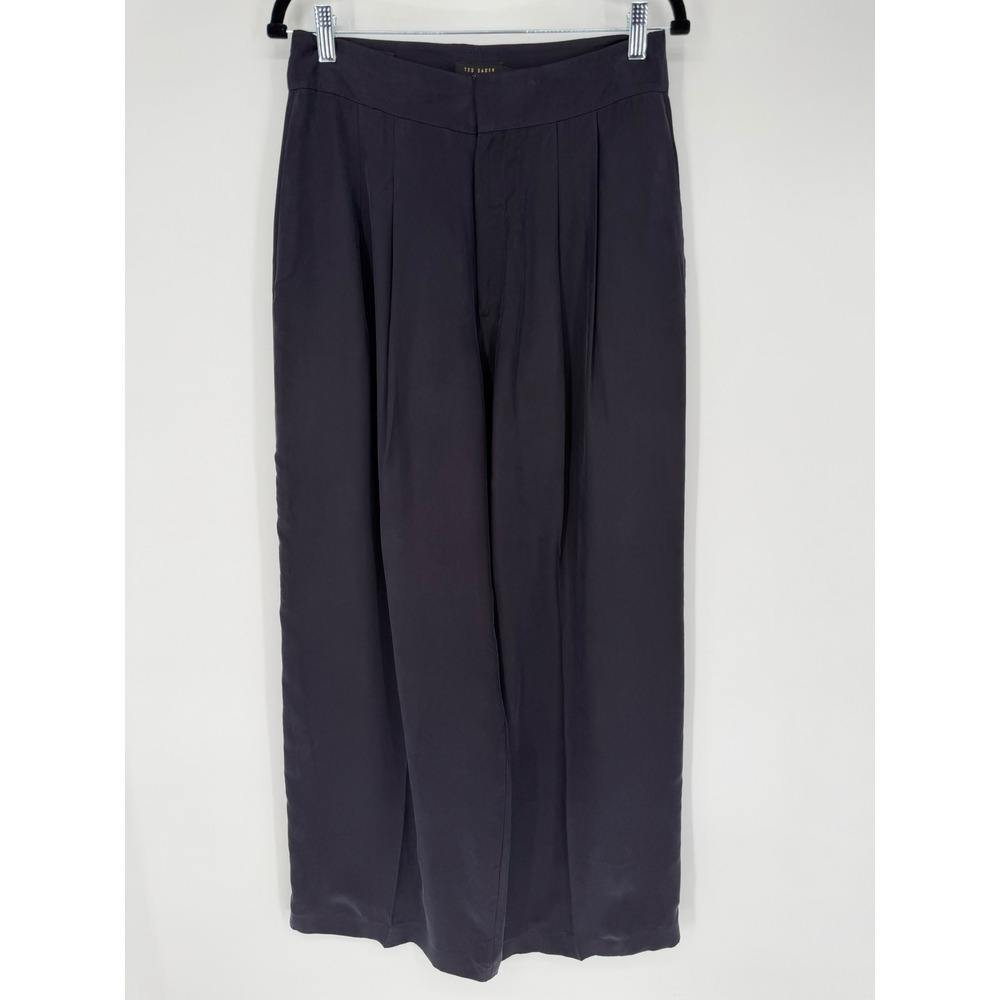 TED BAKER 100% CUPRO WIDE LEG TROUSER PANTS NAVY BLUE SZ 3 US 8 / MEDIUM OFFICE